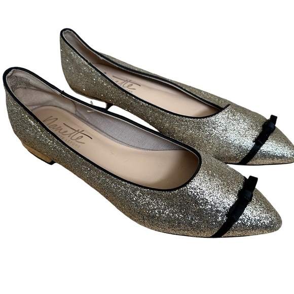 Nannette Lepore gold glitter bow flats size 8.5 - Picture 2 of 5